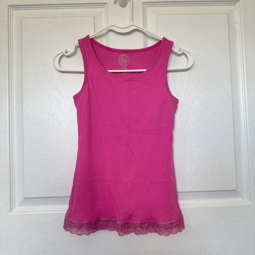 So Pink Tank Top with Lace Hem Size L (14)